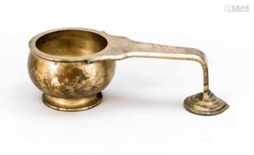 Large ritual ladle, India, 20th century, bronze with remaining gilding. Round, throatedfoot, bulbous