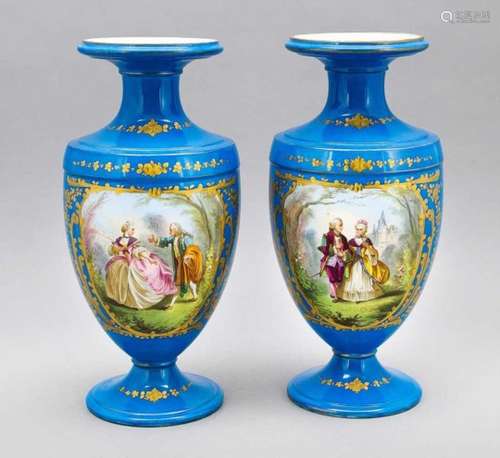 A pair of vases, France, 19th century, in Sevres style, Sevres imitation mark, reserveswith fine