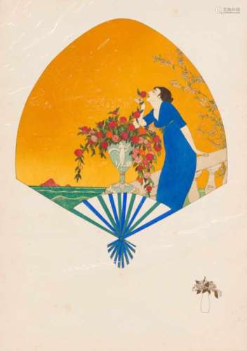 Paul Iribe (1883-1935), hand-colored color lithograph from: ''L'éventail et la fourrurechez