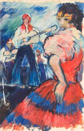 Harry Hahn, artist from the mid-20th century, flamenco dancer and washerwoman in oil oncardboard, as