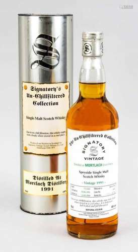 Eine Flasche Signatory's Un-Chillfiltered Collection, Single Malt Scotch Whisky. Distilledat