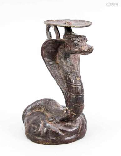 Kobra-/Drachenleuchter, Ende 19. Jh., Bronze mit dunkler Patina. Runder Sockel alsstilisierte Wolke.