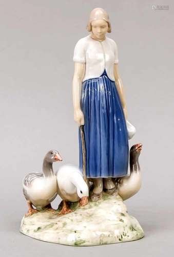 Girl with goose, Bing & Gröndahl, Copenhagen, 1950s, model no. 2254, polychrome