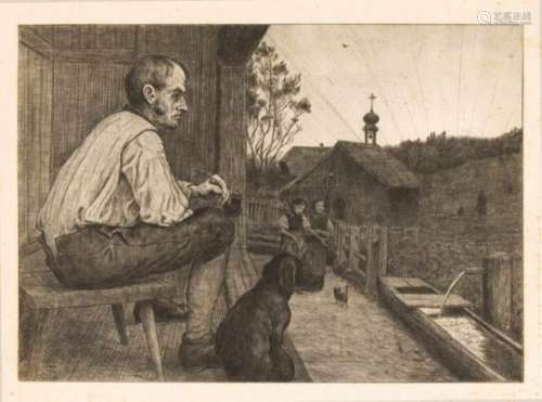 Hans Thoma (1839-1924), ''Feierabend'', etching, 1901. Monogrammed and dated in the platelower left,