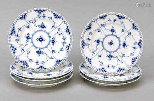 A set of cake plates, 7 pieces, Royal Copenhagen, Denmark, late 20th century, 2nd quality,Muselmalet