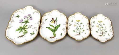 Four ceremonial plates, Rosenthal, 20th century, Sanssoussi shape, polychrome paintingwith botanical