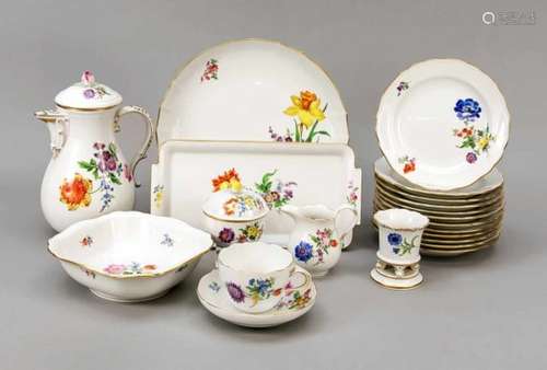 Coffee service for 12 people, 43 pieces, Meissen, 1970s, 1st quality, polychrome painting,decor