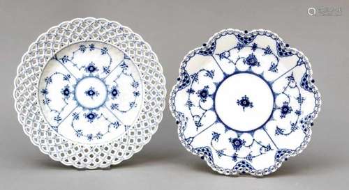 Two breakthrough plates, Royal Copenhagen, late 20th century, 1st quality, Muselmalet fulllace decor