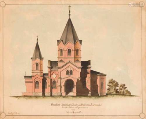 Alwin Ruprecht, ''View of the Greek Catholic Church in Grajewo Russia'', watercolor onpaper, on u.