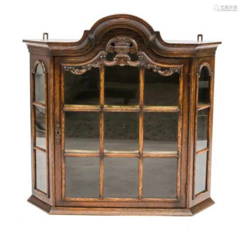 Buddelei/Hängeschrank um 1900, Eiche massiv, dreiseitig sprossenverglast, eine Tür, 74 x75 x 20 cm