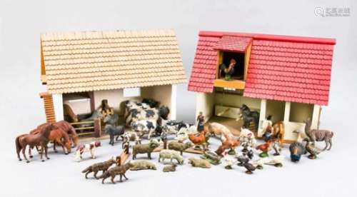 Bauernhof mit Massefiguren, 1. H. 20. Jh. Bestehend aus ca. 200 Figuren, Zäunen und 3Gebäuden.