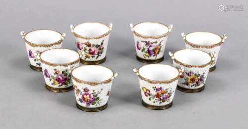 Eight small spice bowls, Paris, late 19th century, bowls in the form of cups with sidehandles,