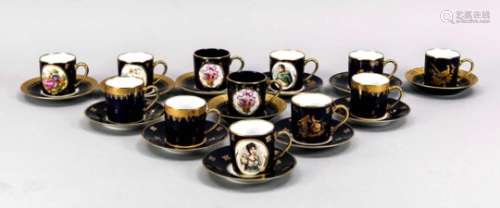 12 mocha cups with saucers, Limoges, Emmanuel Thomas, beg. 20th century, some cups withmedallions,