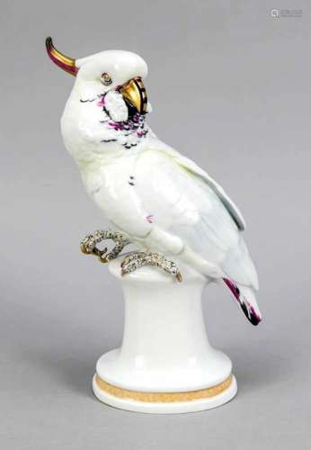 Kakadu, Ens, Volkstedt, mill brand, late 20th century, fully plastic figure of a parrotsitting on an