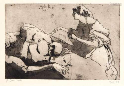 Horst Janssen (1929-1995), ''Zu Brief an Mirjam'', etching in brown, 1984, inscribed, datedand