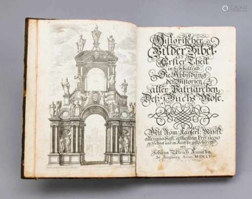 Historische Bilderbibel, Augsburg 1705, 5 Teile in einem Band. Gezeichnet und in Kupfergestochen von