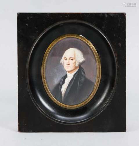 Miniatur George Washington, 2. H. 19. Jh., polychrome Ölmalerei auf Beinplatte? HinterGlas oval