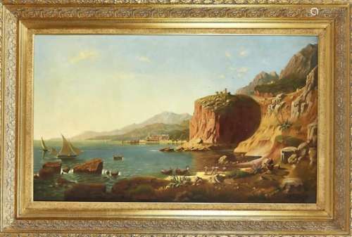R. Gerner, landscape painter end of the 19th century, very large view of a village on theAmalfi