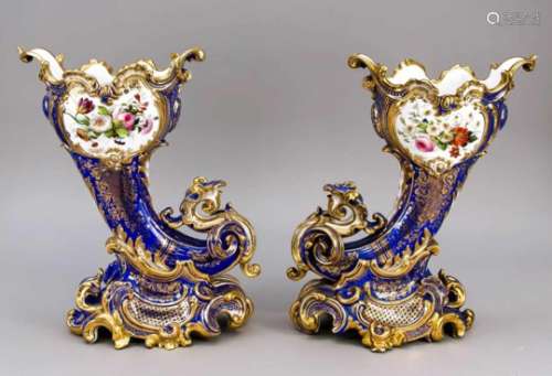 A pair of vases, matching lot 2755, attrib. Jacob Petit, France, 19th century, magnificentvases in