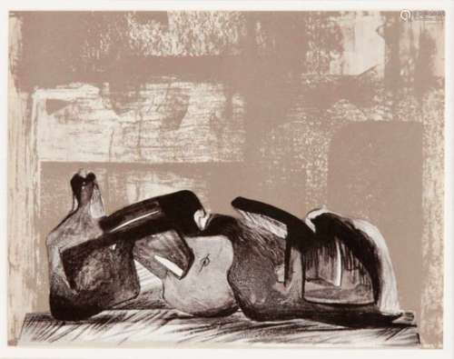 Henry Moore (1898-1986), Reclining figure: interior setting I, Curwen London. Colorlithograph, 1977,