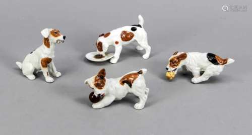 Four Playing Dog Puppies, Royal Doulton, England, 20th Cent., naturalistically painted, 1dam., H. up