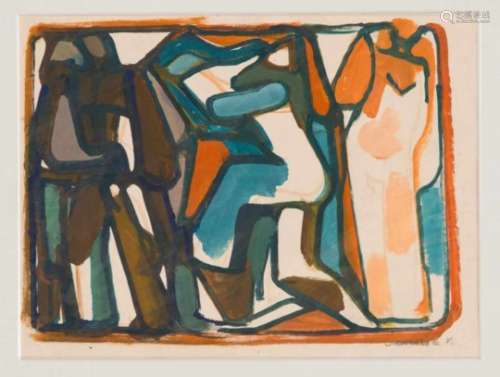 Horst de Marees (1896-1988), figures in red & green, .Gouache on paper, u. re. signed inpencil,