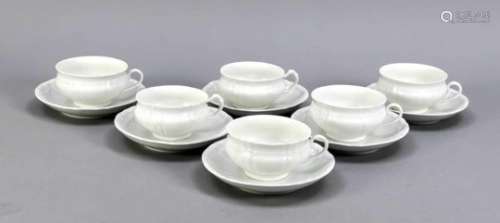 Six teacups with undercups, KPM Berlin, marks 1962-1992, 2nd quality, Rocaille, designedby Friedrich