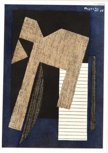 Alberto Magnelli (1888-1971), ''Papier collé sur fond bleu'', color lithograph, 1955, dated(19) 55