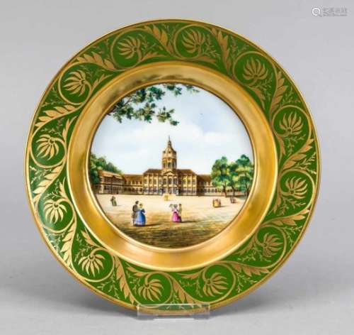 View plate, KPM Berlin, around 1800, 1st quality, deep plate, antique-smooth shape,polychrome