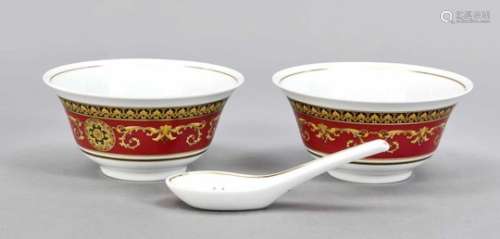 Two rice bowls and 1 spoon, Rosenthal, design Versace for Rosenthal, decor Medusa, 2 ricebowls, Ø 13
