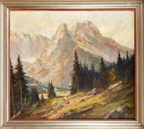 Adolf Schlüter (1890-?), The Waxensteine near Garmisch, Impressionist high alpinelandscape, oil on