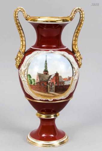 Splendor vase, Bing & Grondahl, Copenhagen, 1884, amphora shape with handles on the sideon