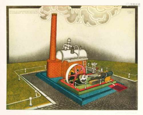 Hartmut Berlinicke (1942-2018), ''Das Kraftwerk'', 1974, color etching with aquatint andembossing,
