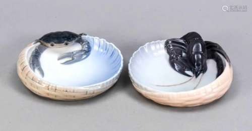 Two Art Nouveau bowls, lobster and crab, Royal Copenhagen, late 20th century, 1st quality,designed