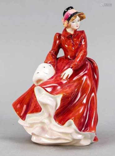 Louise, Royal Doulton, England, 1989, lady with a muff in a red dress with a blowing wind,designed