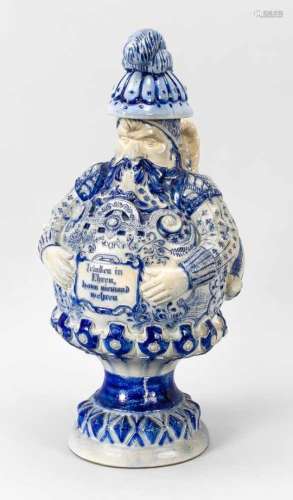 Large figurine Westerwald stoneware jug, around 1900, round stand, body in the form of astanding