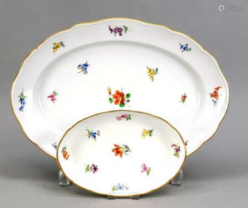 Plate and bowl, Meissen, oval roast plate, mark 1924-34, 1st quality, L. 40 cm, oval bowl,mark