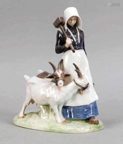 Woman with goats, Royal Copenhagen, Denmark, 1967, model no. 694, polychrome painted inunderglaze