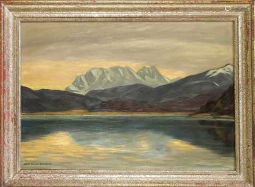Ernest Müller-Bernburg (1874-?), ''Autumn mood at Walchensee'', oil / plywood, u. li.signed, verso