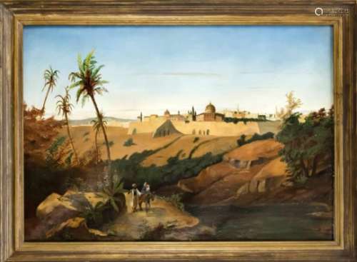 Erich Krüger, landscape painter of the 19th century, large view of Jerusalem, oil /canvas, u. li.