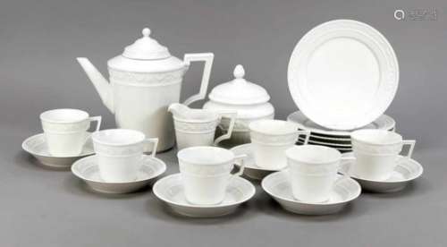 Coffee service for 6 people, 21 pieces, KPM Berlin, various marks 20th century, 1st and2nd