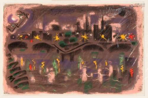 André Masson (1896-1987), ''Vue de Paris: Le Pont des Arts'', color lithograph after thepastel,