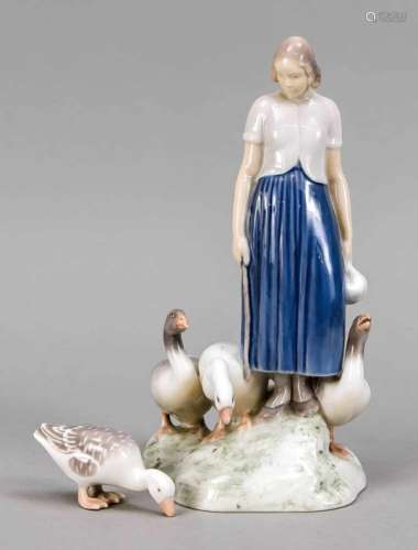 Two figures, Bing & Grondahl, 20th century, polychrome painted in underglaze colours,goose girl,