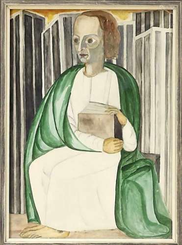 Dinslakener artist around 1938, expressives portrait of a cleric with green cloak andbible in