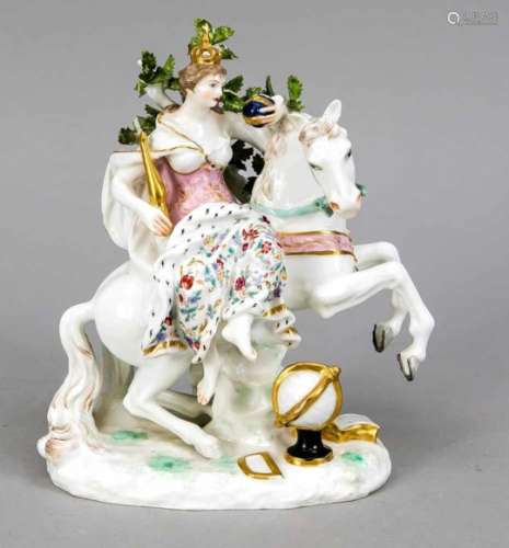 Allegorical figure group, England, 20th century, female figure with regalia insignia onhorse, as a