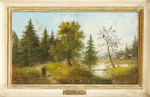 A. Hösart / Höbart, landscape painter of the 19th century, mushroom collector in Alpinelandscape