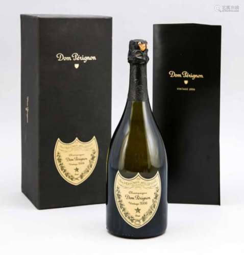 Flasche Champagne Dom Pérignon Vintage 2006, Brut 750 mL. Im Originalkarton, Folie überdem Korken