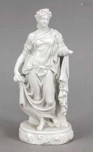 Roman goddess with grapes in hand, Rudolstadt, Thuringia, 20th century, white, on ovalbase, h. 21