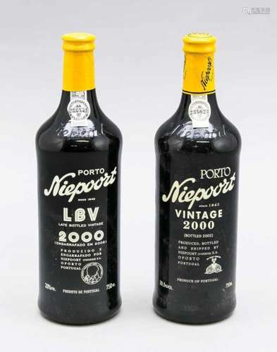 2 Niepoort Porto Vintage 2000. Portugal, 750 mL.