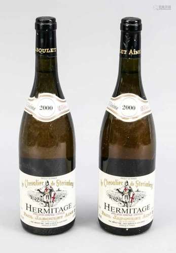 2 Flaschen Le Chevalier de Sterimberg, Hermitage, Paul Jaboulet Ainé. Jahrgang 2000.Füllstände 